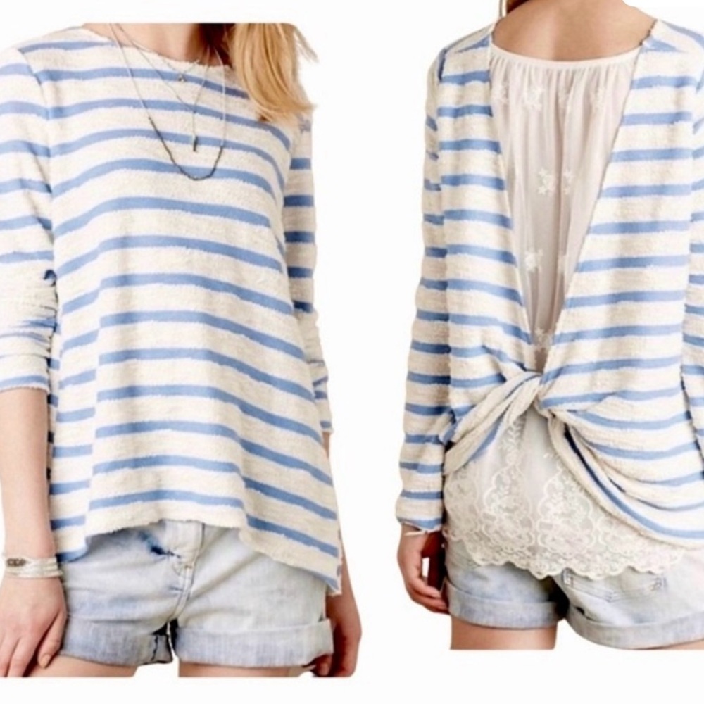 Sullivan & James Blue and White Striped Shirt, with floral sheer fabric